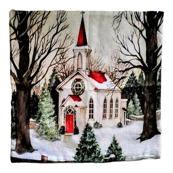 Christmas Pillow Covers 2 Pcs Country Church/Noel  18” X 18” Zip Decor Gift Sofa - Picture 2 of 6